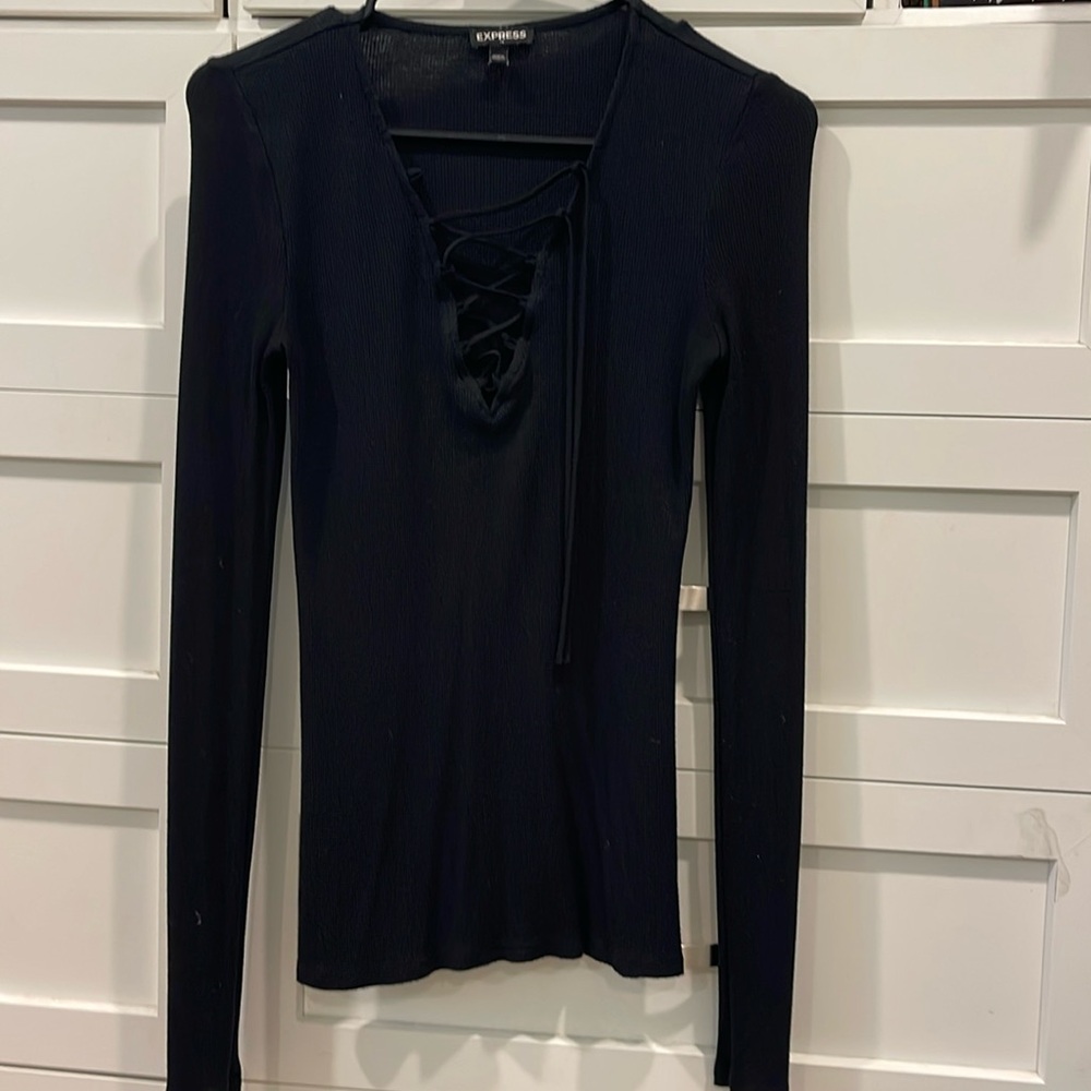 Express black lace up long sleeve size small
